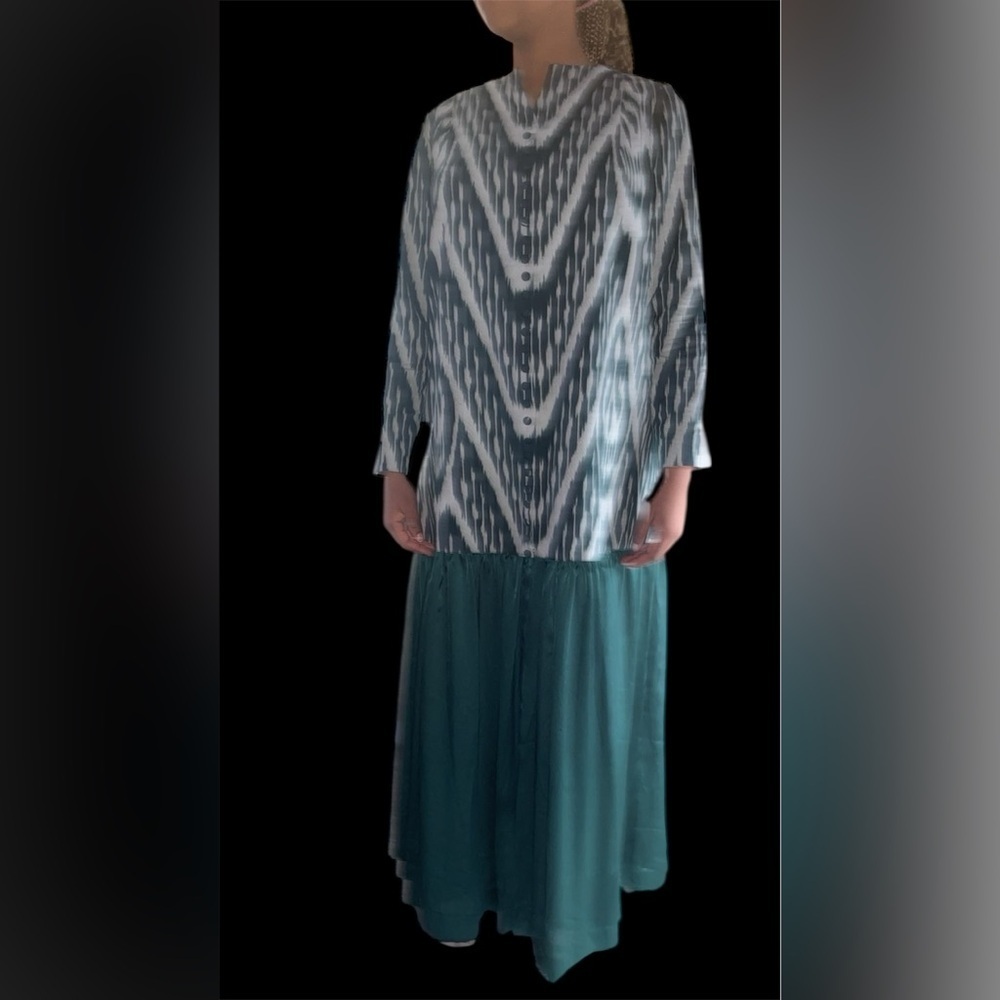 Vintage Danilo Roa  Green Ikat style Boho maxi dress suit
